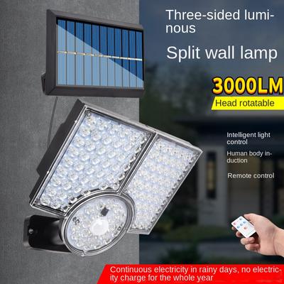3000LM Household Intelligent Infrared Sensor Waterproof Solar Street Lamp Country Solar Three-Head Wall Lamp Split Garden Lamp