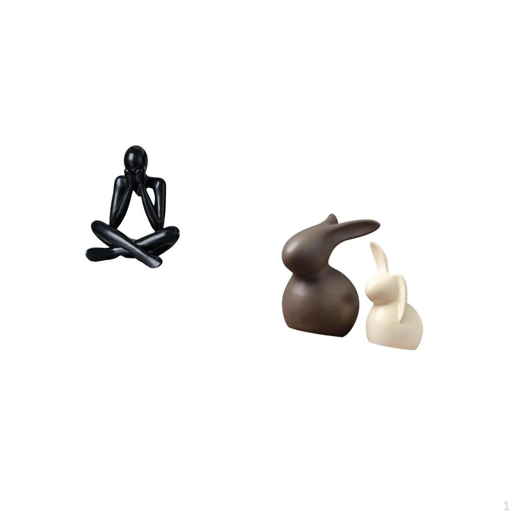 Modern Abstract Figure Sculpture And Ceramic Bunny Statue Set for Living Room Bookshelf TV Stand