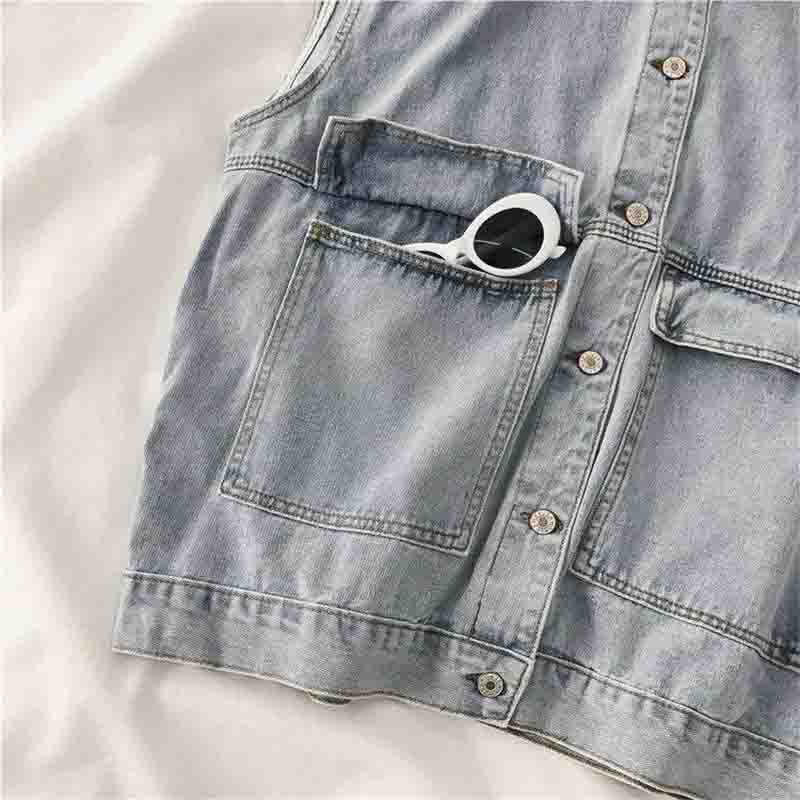 Women Bf Wind Spring Denim Vest Loose All-match Korean Sleeveless Waistcoat Overalls Casual Coat Solid Color