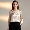 Women Tops Round Neck Long Sleeve Smooth Satin Pullover Tops Solid Color Loose Fit Faux Pearls Decor Casual Shirt Daily Wear