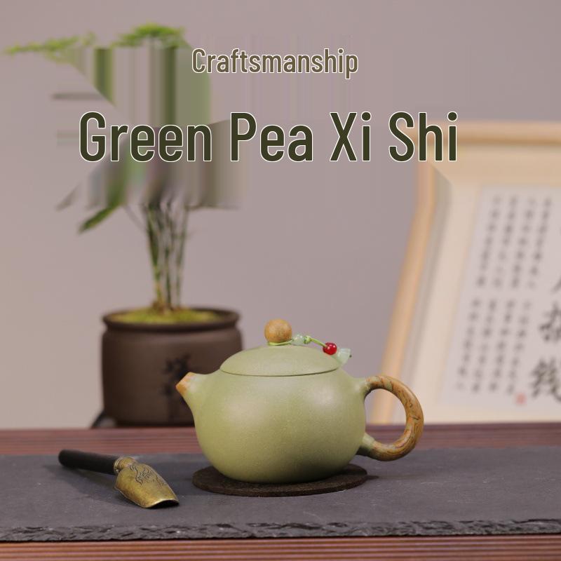 Yixing Purple Clay Handmade Xishi Tea Set by Famous Artist - Aged Bean Green Mud 200cc