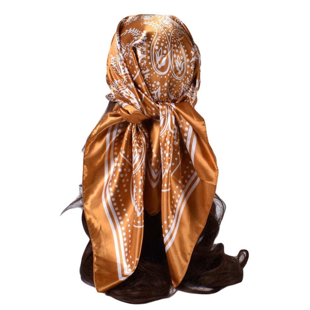 Damen-Satin-Quadrat-Seiden-ähnliche Haarschals, Wickel-Kopftuch zum Schlafen, 90 cm, quadratischer Seidenschal, Handblumen-Turban-Schal