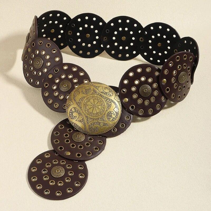 

Женский джинсовый ремень в стиле вестерн, высококачественный металлический полый женский трендовый широкий пояс, винтажные персонализированные круглые ремни DT148 115CM