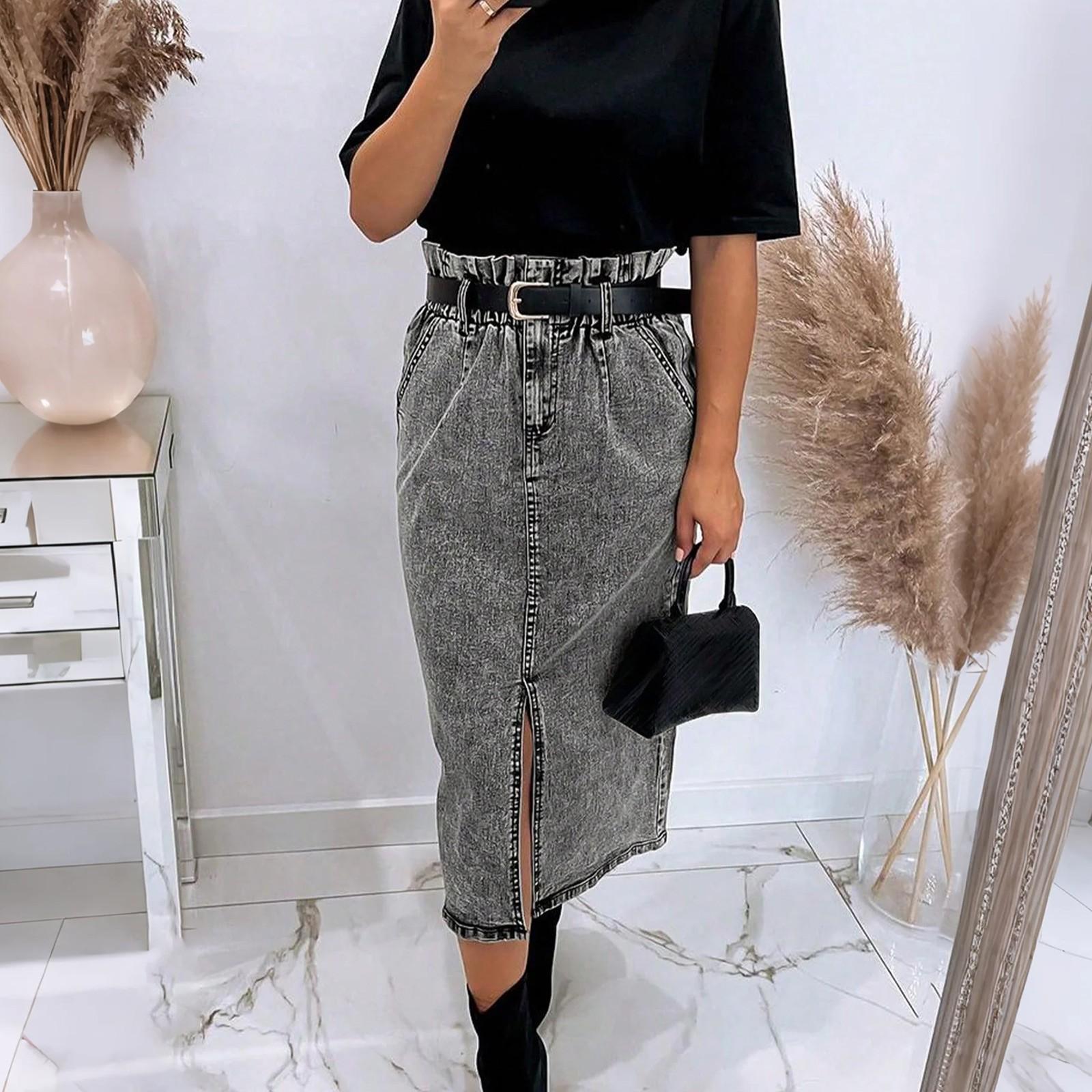 

Women s Solid Color Skirt Stretch Slim Fit Distressed Denim Short Skirt XXXL