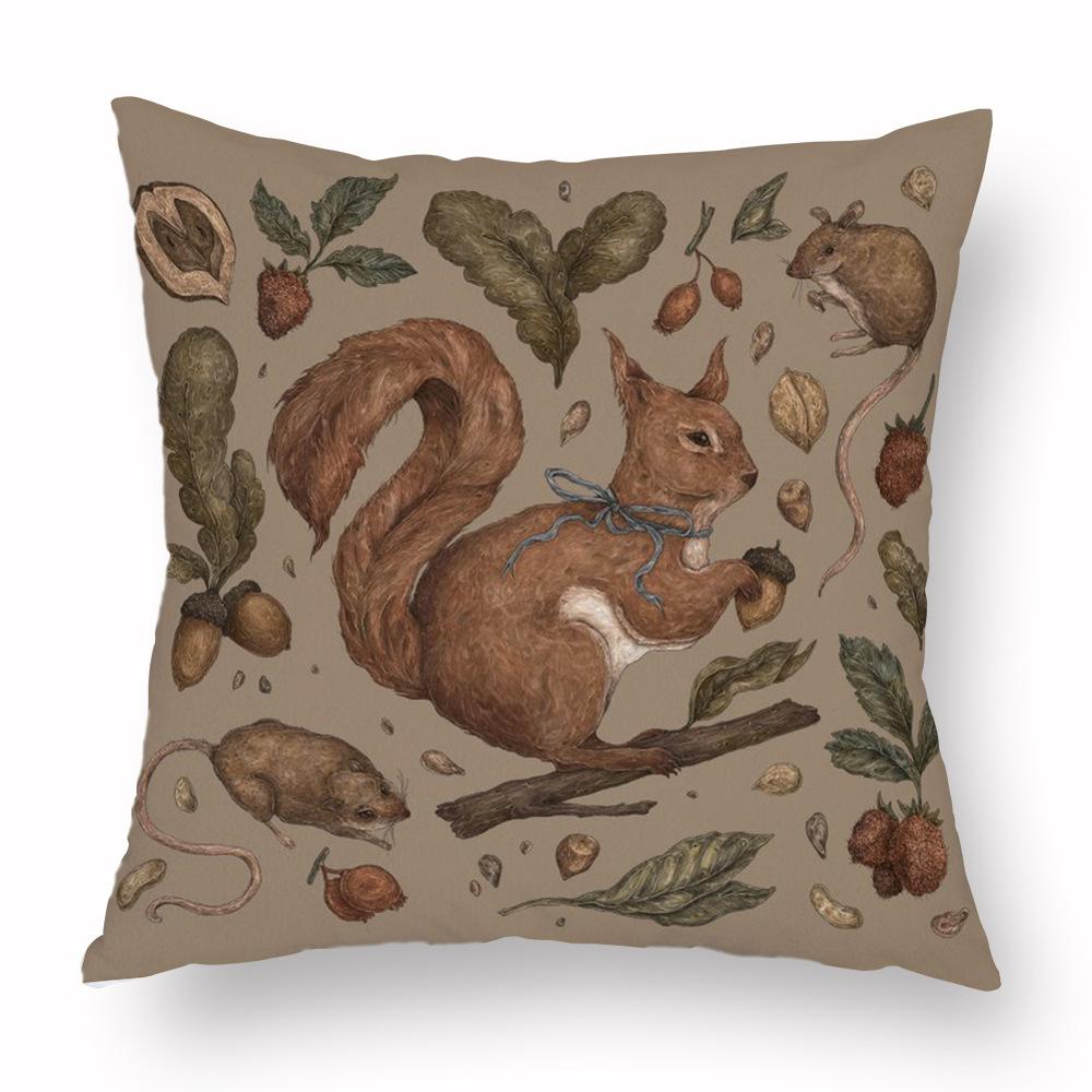 Flower Fox Pillowcase Cushion Animal skull Print Sofa Soft Pillowcase Retro Living Room Bedroom Home Decor Pillowcase