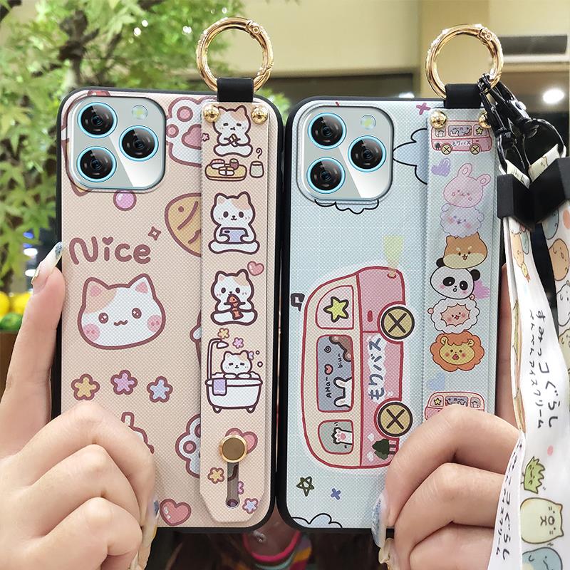 Ring Lanyard Phone Case For Blackview A95 Waterproof Silicone Anti-dust Wristband Cartoon Back Cover Durable Shockproof
