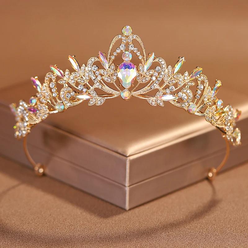

Exquisite Princess Crystal Tiara Crown Headband Children Girls Love Bride Prom Wedding Party Accessories Jewelry Gifts New золотой