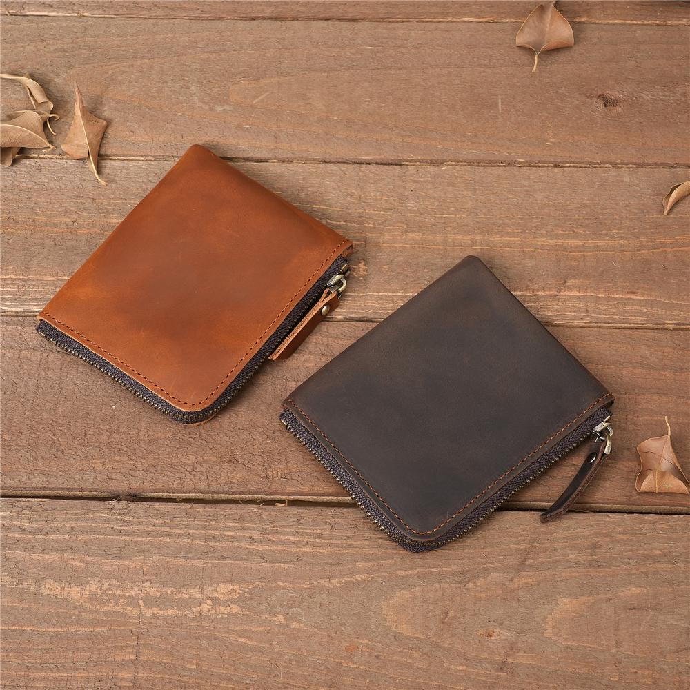 Portofel mic din piele naturală 100% Portofel mic pentru bărbați de calitate superioară Portofel cu fermoar Suport pentru mai multe carduri Poșetă Mini geantă pentru monede Portofel scurt la modă retro