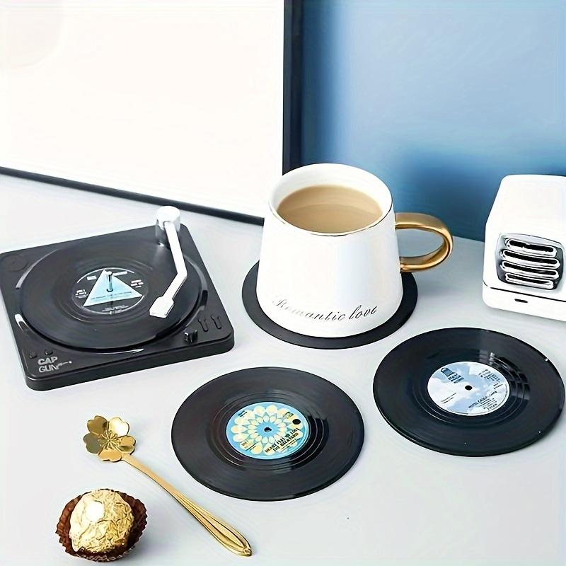 6pcsset Coasters,Vinyl Record Coasters,Creative Retro Classic Nostalgic American Rock CD Non Slip Insulation Pads,Heat Insulation Table Mat,Room Decor