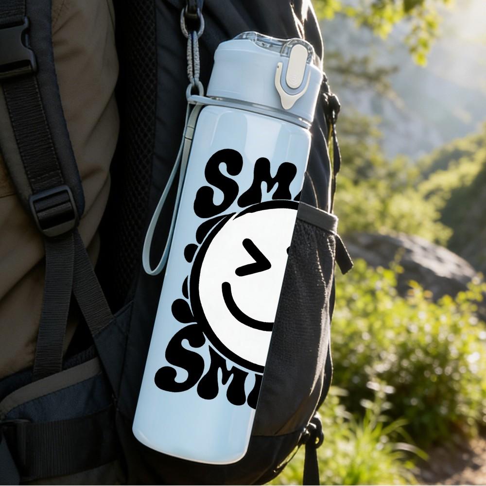 1PC Smile X Eyes Graffiti Face Print 750ml Color Plastic Sports Water Bottle Leakproof Flip Straw Lid Suitable for Sports Office Home Use