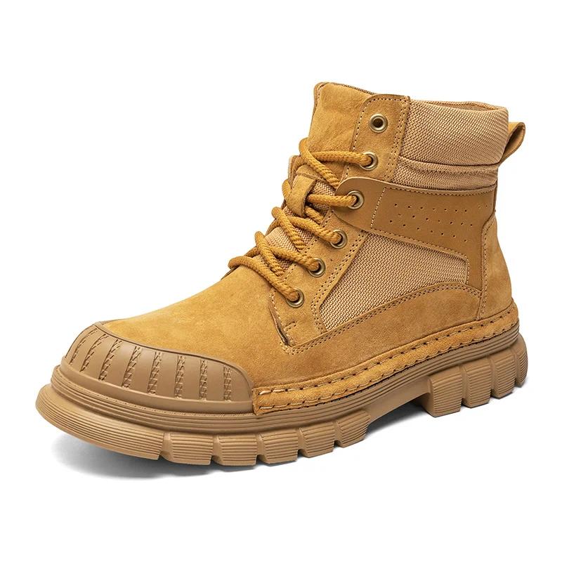 Fashion Lace-Up High Top Leather Sneakers Autumn Men's Motorcycle Boots Brand Men New Arrival Walking Boots Winter Men's Basic Boots
