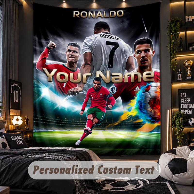 Wandteppich Cristiano Ronaldo Benutzerdefinierter Name Text Personalisierter Wandbehang Teppich Heimwanddekoration