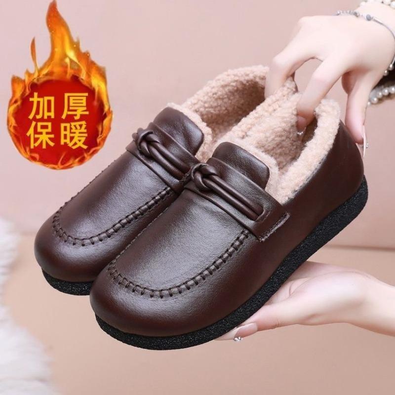 Casual velvet thickened Doudou cotton shoes winter new soft sole Beijing pedal comfortable women's shoes non-slip and warm