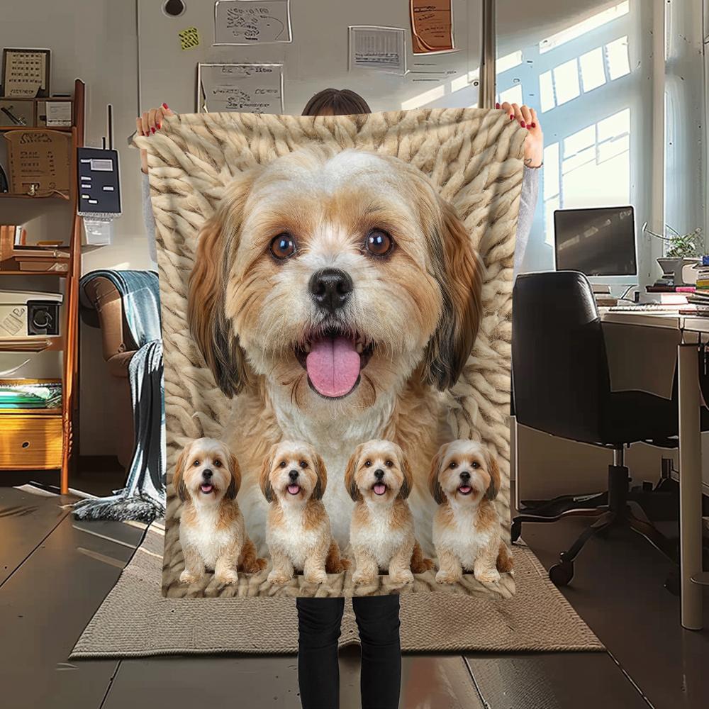 1Pc Lhasa Marejus Dog Print Flannel Blanket, High quality Comfortable for All Seasons, Home Decor, Warmth and Comfort, Perfect for Gifts