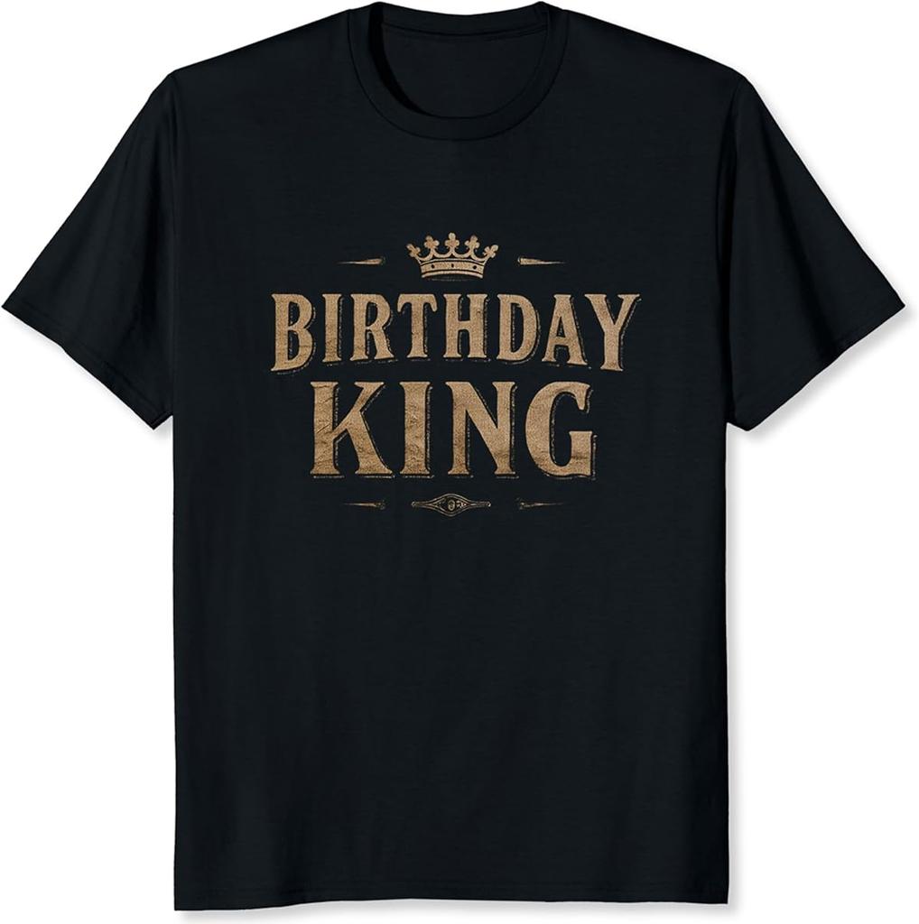 Birthday King Shirt for Men Birthday Gift for Men Husband Boyfriend Brother Gold and Black Graphic Tee