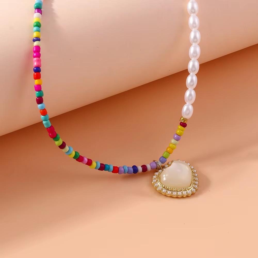 Pretty Handmade Colorful Beads Necklace for Women Crystal Heart Bowknot Pendants Necklaces Party Holiday Jewelry Gift