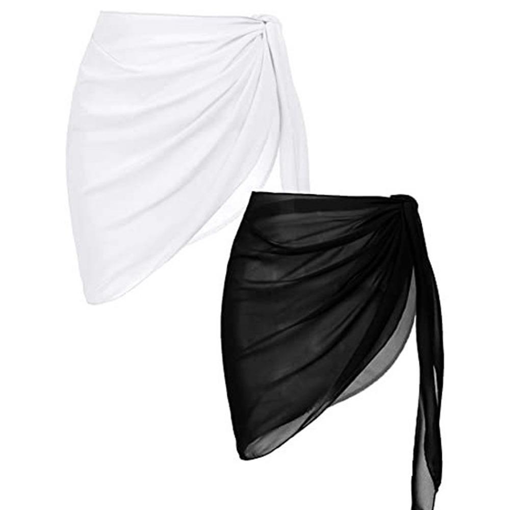 2PCS Soft Beach Sarongs Chiffon Beach Cover Up Skirt Elegant Sarong Wrap Skirt for Women