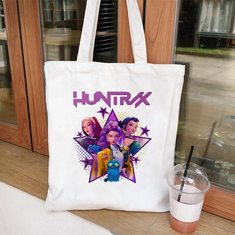 Kpop Demon Hunters Print Shoulder Canvas Bag Daily Shopping Tote
