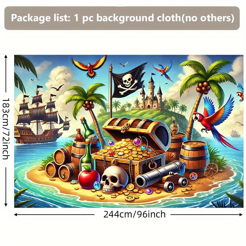 1 Piece of Background Cloth a Fantasy Scene of a Pirate Ship and Precious Metals and Treasures