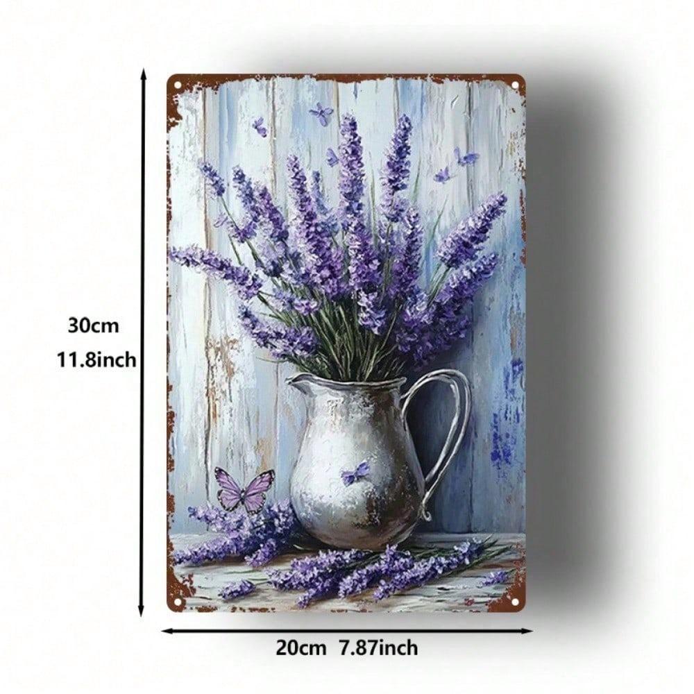Vintage Lavendel Schmetterling Abgenutztes Metall Wandbild Französisches Bauernhaus Rustikales Dekor Schild