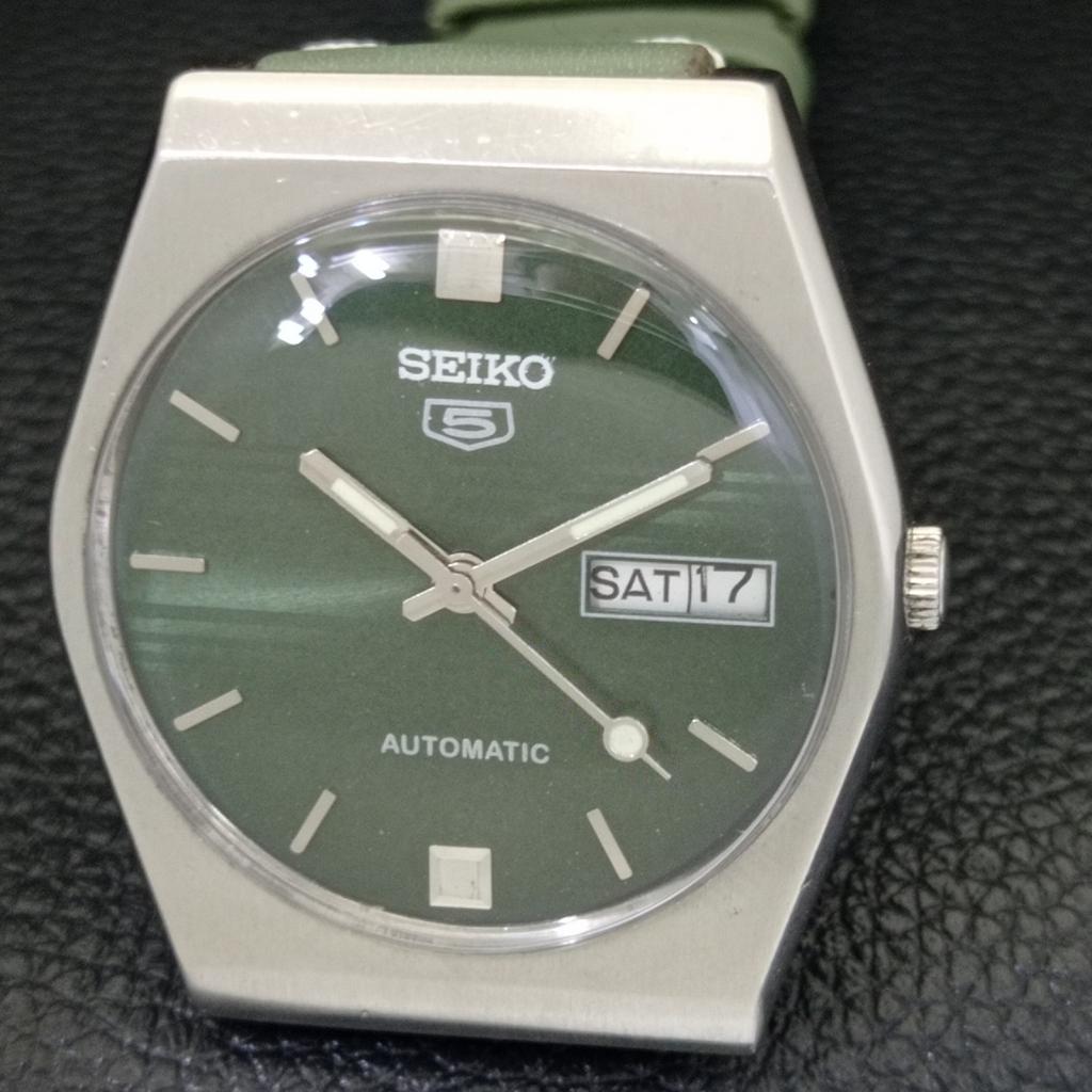 Seiko 5 AUTOMATIC JAPAN MENS 6309A VINTAGE GREEN COLOR DIAL WATCH A701241-5 R206a-a701241