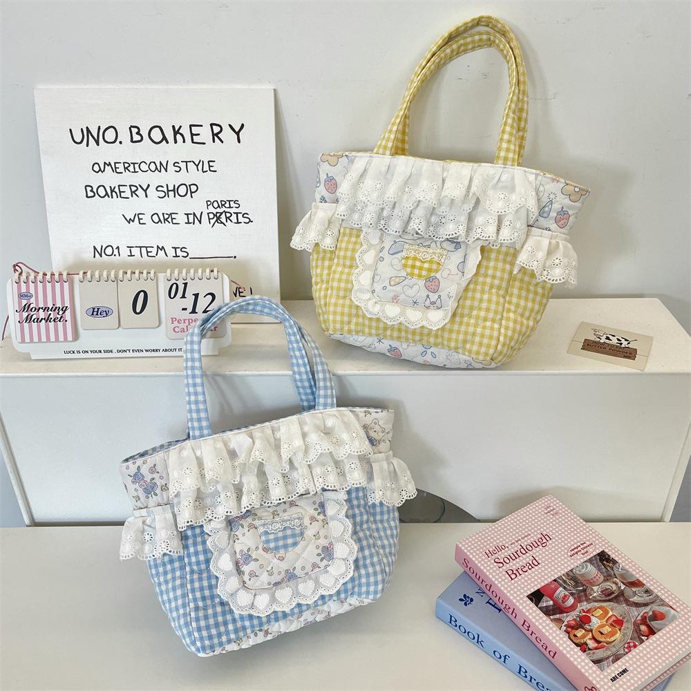 New Plaid Fresh Handbag Lace Handbag Commuting Finishing Handbag