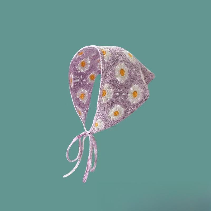 French Field Wind Sweet and Cute Knitted Triangular Headscarf Daisy Headscarf Women's Summer Pure Cotton Headband Headgear