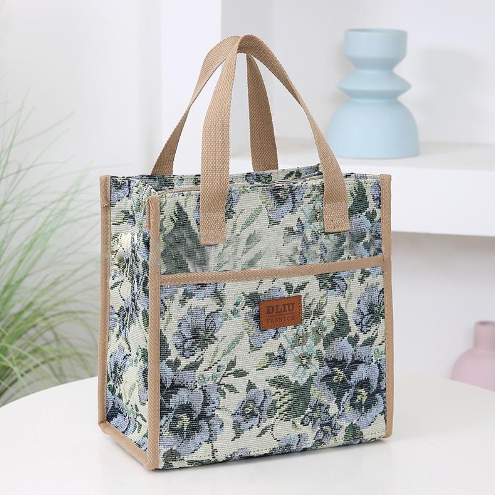 

New Thickened Floral Print Lunch Bag Thermal Waterproof Insulation Bag Large Capacity Portable Handbag зелёный