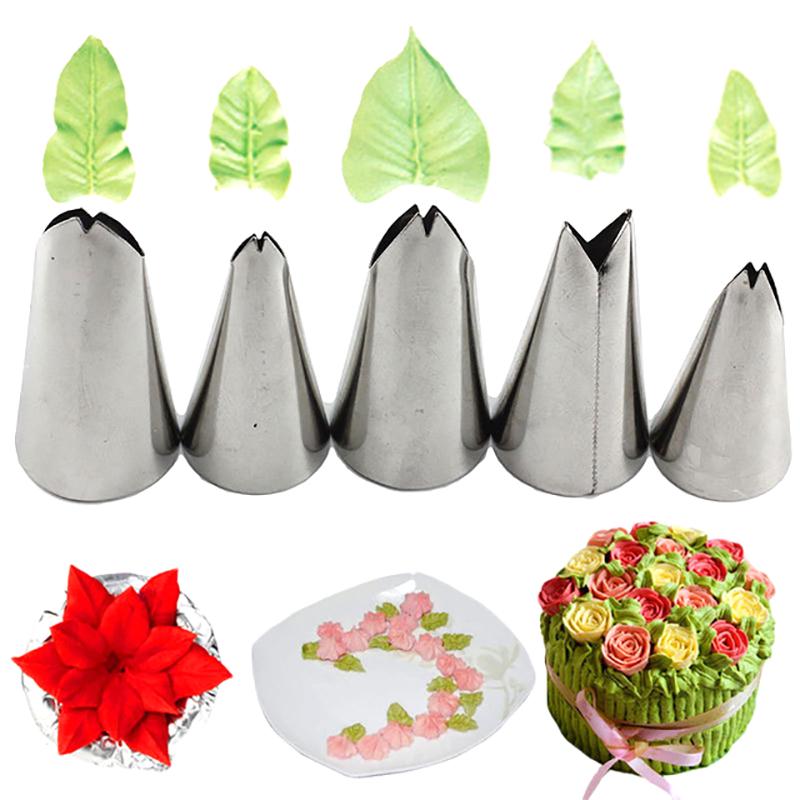 5Pcs Leaves Nozzles Stainless Steel Icing Piping Nozzles Tips Pastry Cake Decor