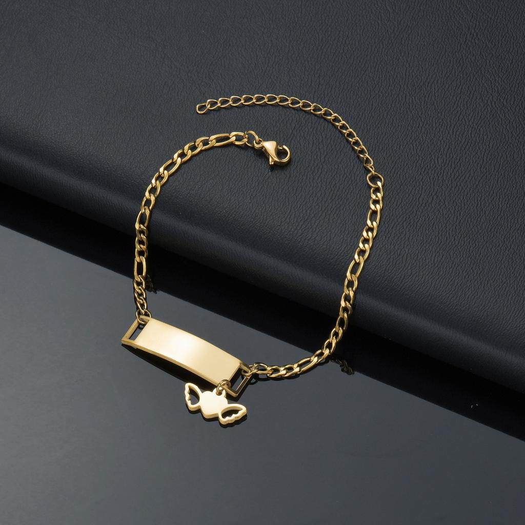 Atoztide Personalized Custom Name Bar Bracelet Stainless Steel For Men Women Engrave Letter Butterfly Figaro Chain Jewelry Gift