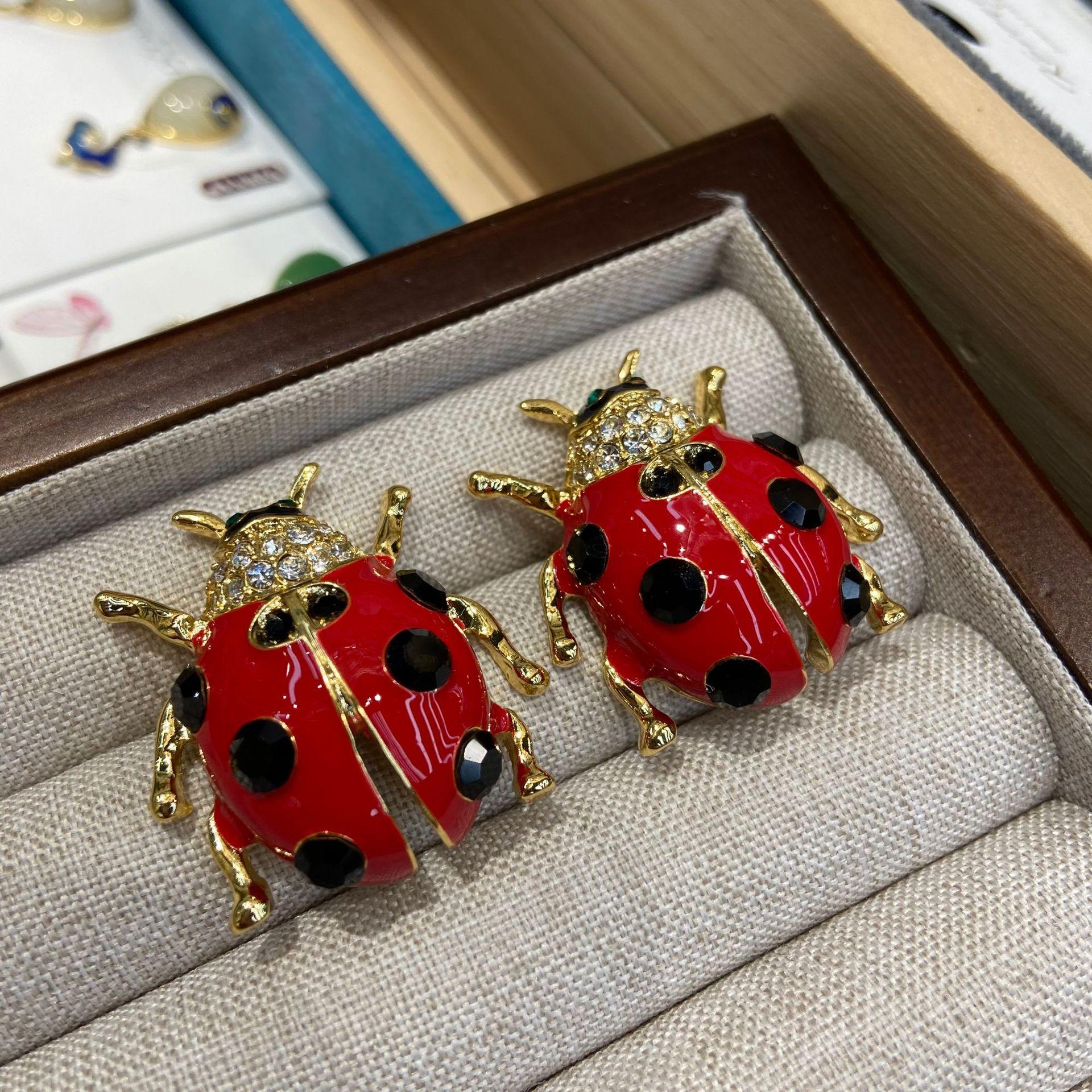 

Ladybug Earrings Retro Court Style Earrings Women S Medieval Vintage Enamel Dripping Oil Niche Design Personality