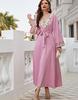 Damenbekleidung, rosa, dreidimensionale Stickerei, Glockenärmel, lockeres muslimisches Kleid