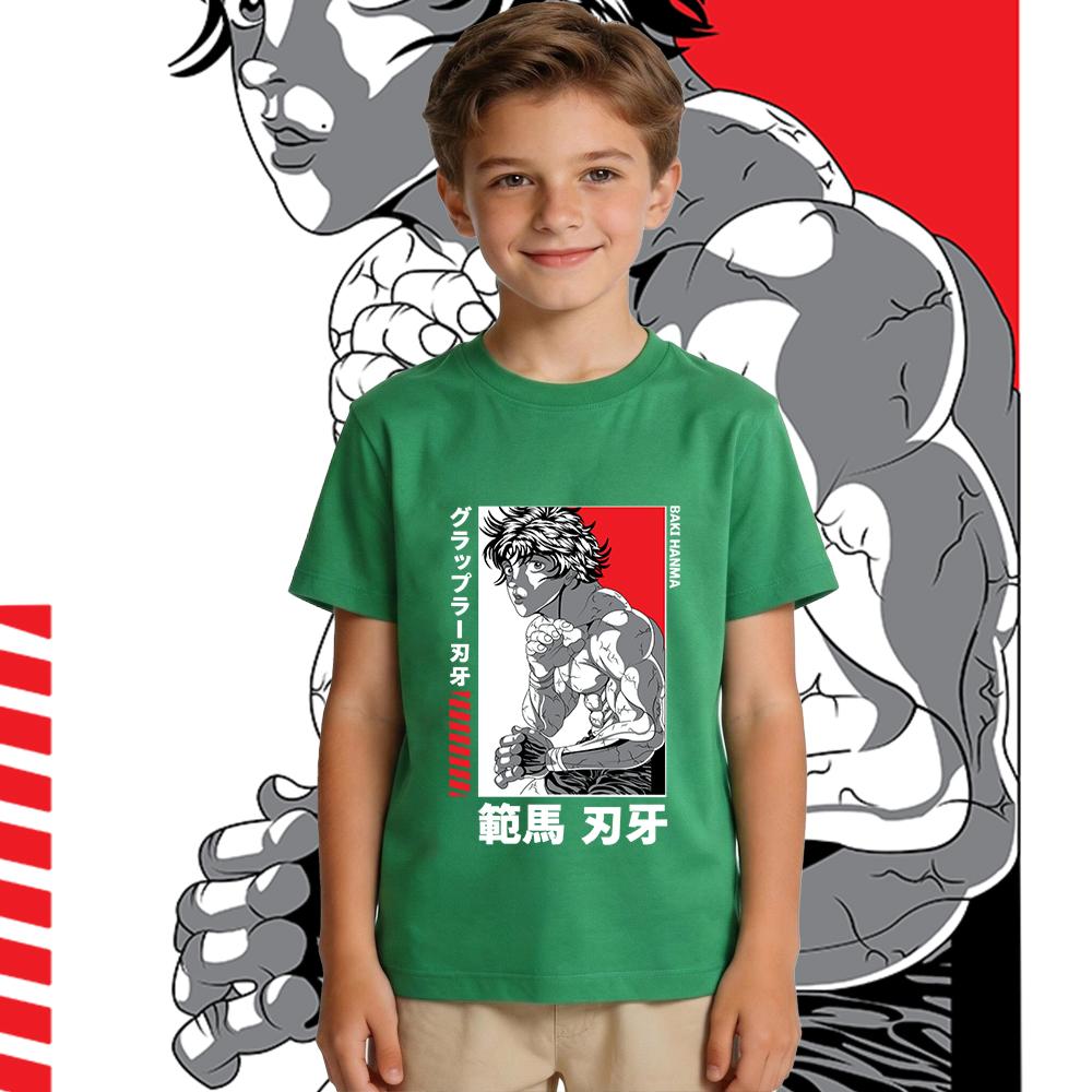 Baki Hanma Anime Print Cotton T Shirts for Boys Girls Kids Summer Short Sleeve Casual Soft Breathable Childrens Tee Top