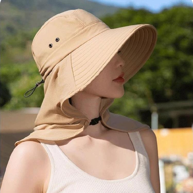 Women Sun Hat Bucket Hat with Large Shawl for Travel Hiking Shopping