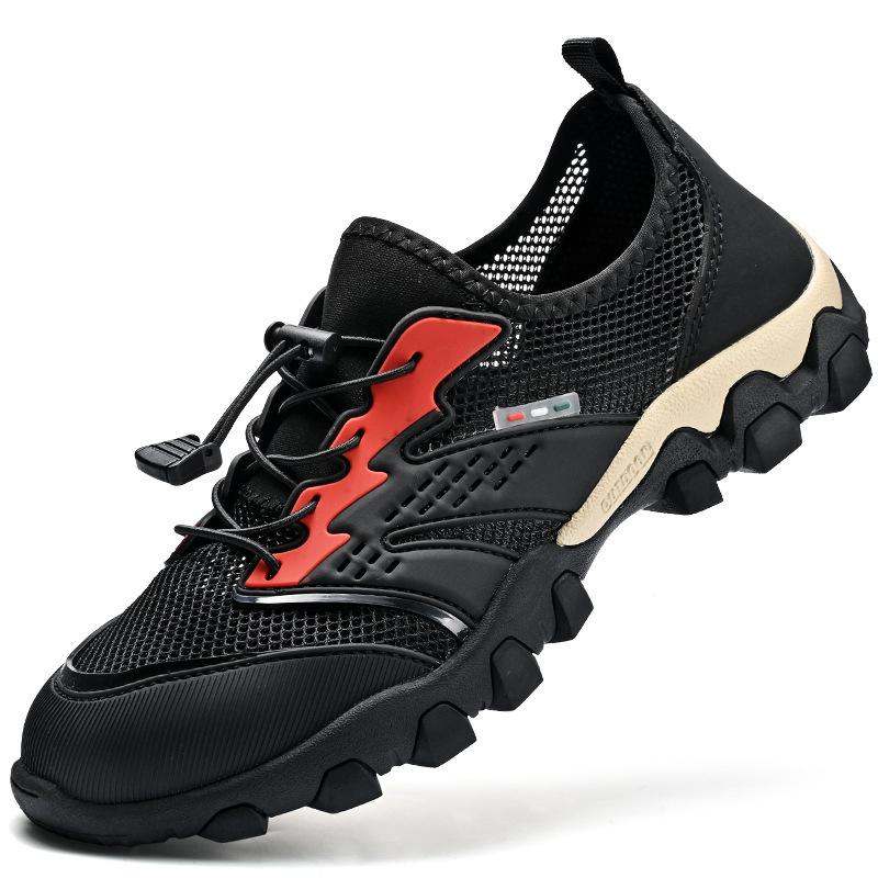 2025 summer breathable mesh men's shoes sports and leisure shoes men's mesh creek walking shoes non-slip outdoor hollow shoes