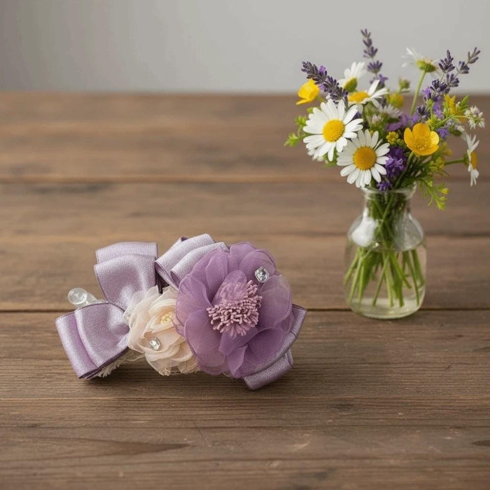 Elegant Flower Banana Clip Resin Women Ponytail Holder Fashion Purple Mesh Vertical Clip  for Gifts