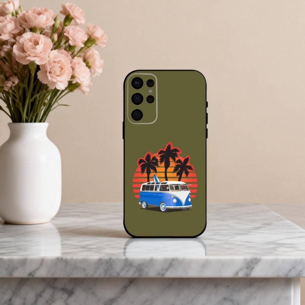 C-Combi Van Surf Art Phone Case For Samsung S25,24,23,22,30,21,10,9,Ultra,Plus,Lite,FE,4,5 G Soft Black Case