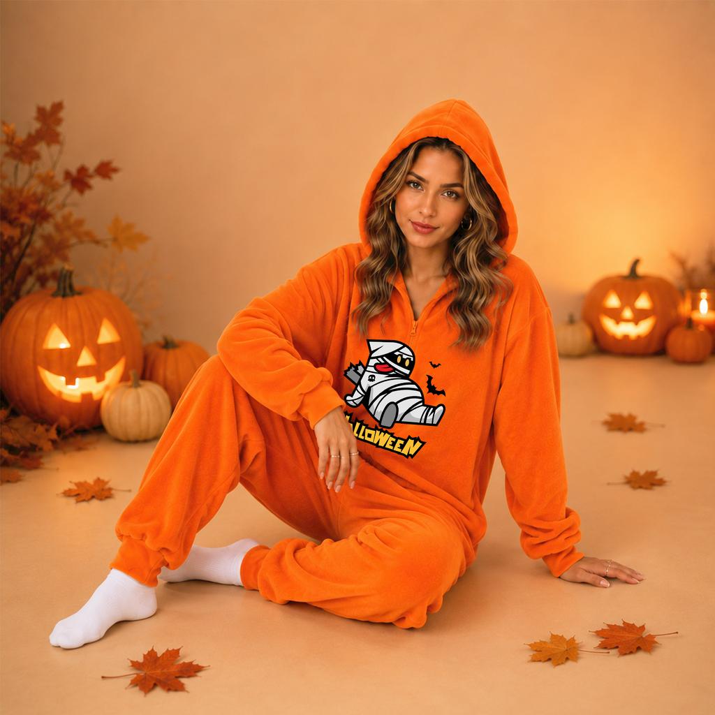 Dames Halloween Flanel Print Jumpsuit Loungewear Set