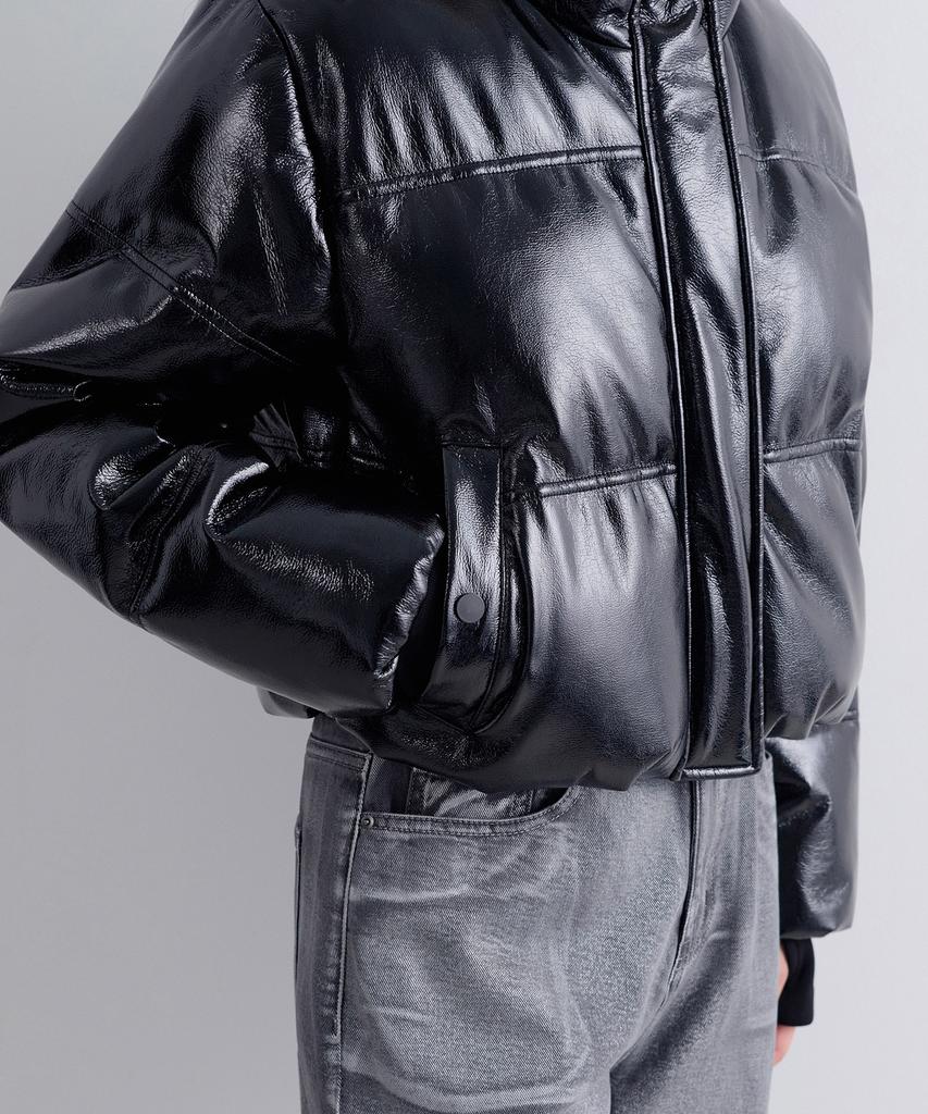 Musinsa Standard Woman Women'S Patent Synthetic Leather Puffer Short Padded Jacket [Black]