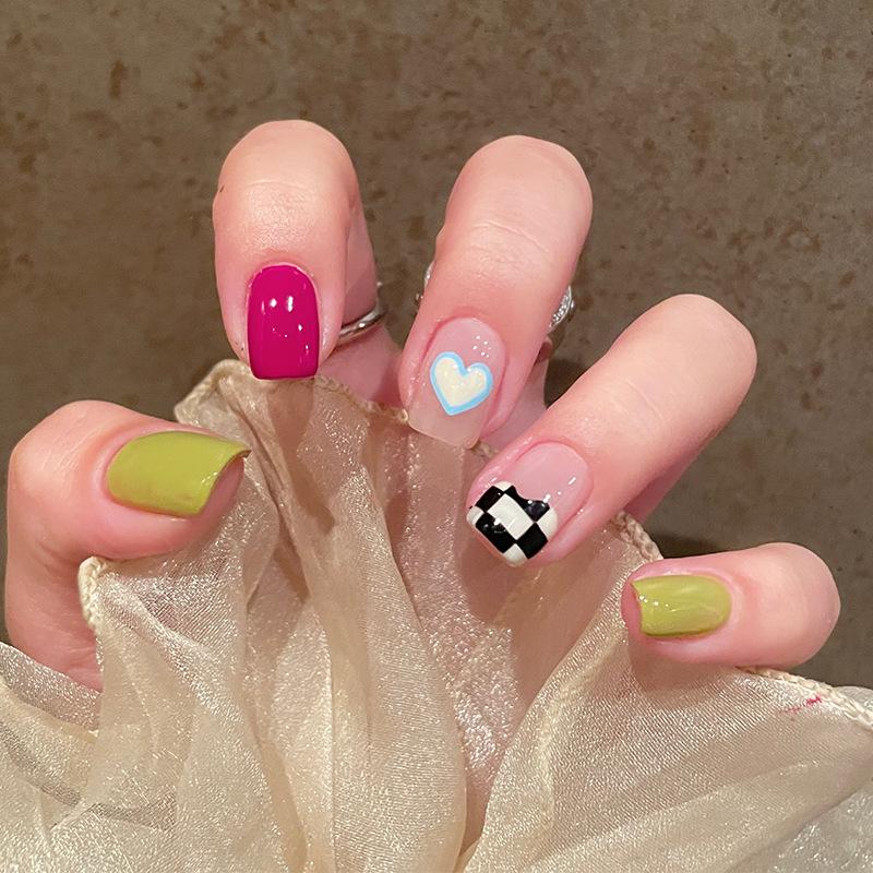 24Pcs Short Square Fake Nails Cloud Star Pattern Full Cover Press On Nail Tips Manicure Art