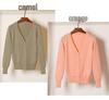Korean V-Neck Knitted Cardigan: Women's Long Sleeve, Versatile Spring & Autumn Top.
