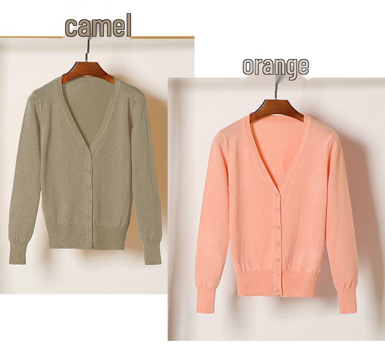 Korean V-Neck Knitted Cardigan: Women's Long Sleeve, Versatile Spring & Autumn Top.