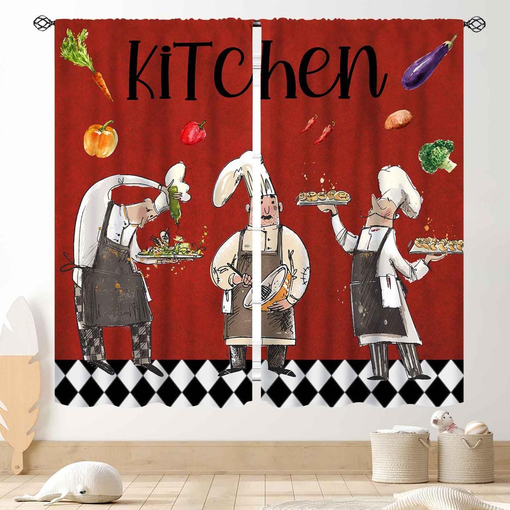 Retro Tableware Kitchen Text Curtain Panels,Distressed Wood Fork Spoon Sweet Home Slogan Full Print Drapes For Bakery Cafe Decor