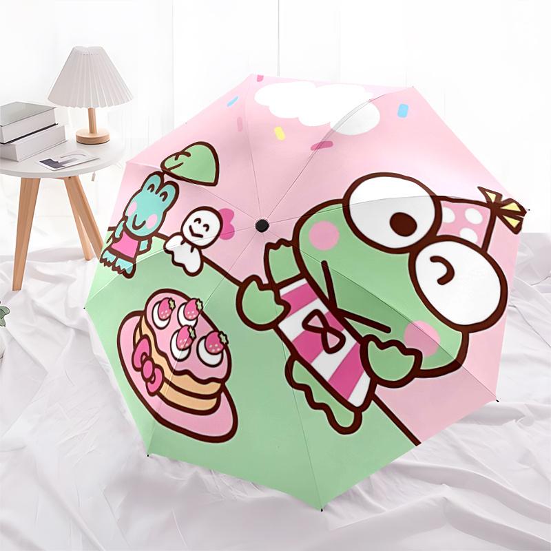 

1pc Sanrio Keroppi Frog Automatic Opening/Closing Umbrella - Portable Three-Fold Design with Iron Frame - Outdoor - Perfect Gift for Fans, Travelers,