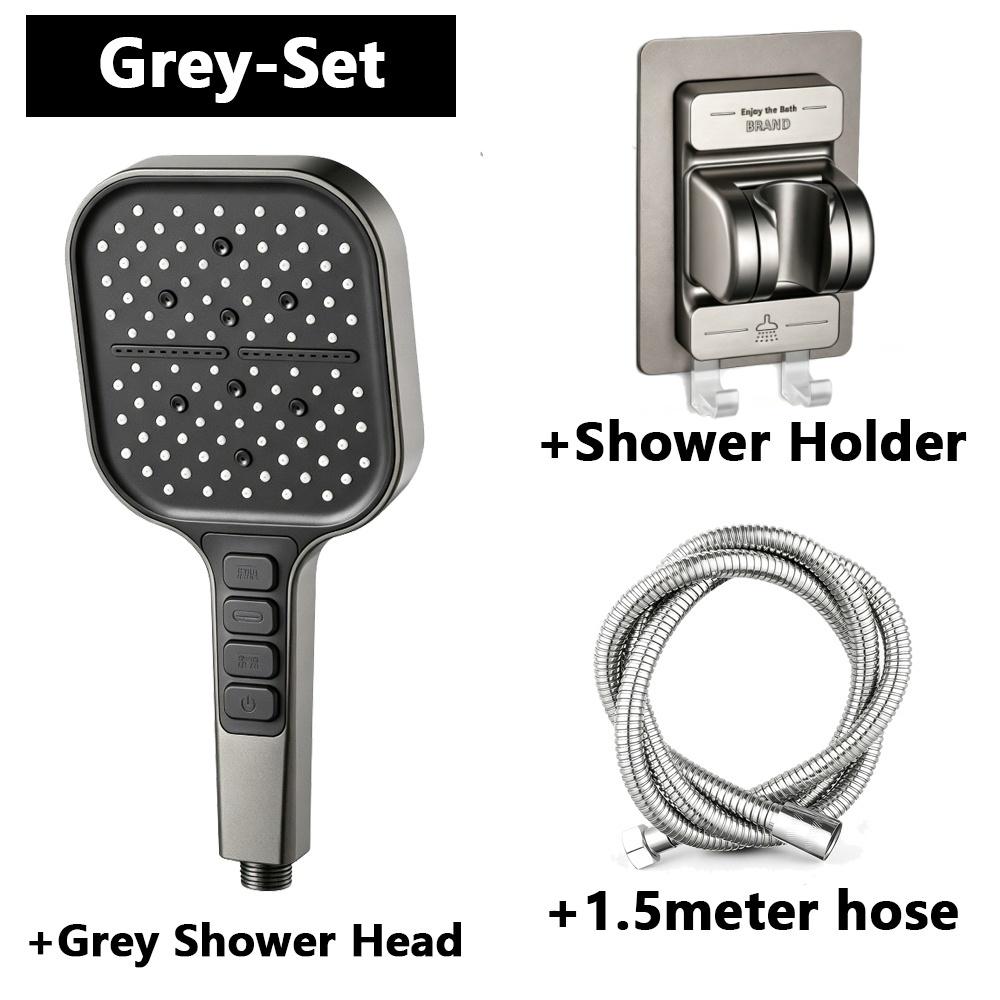 Large Panel Shower Head 7 Adjustable Modes High Pressure Boost One Click Shut Off with 1.5M Hose and Wall Bracket Set
