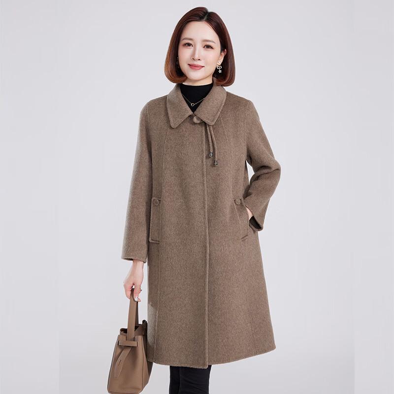 Fengxun Women's 100% Wool Double-Faced Mid-Length Coat