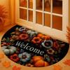 VIKAMA Autumn Thanksgiving Half-Circle Floor Mat - Maple Leaf Pumpkin - Indoor and Outdoor Entrance Door Mat for Home Decoration