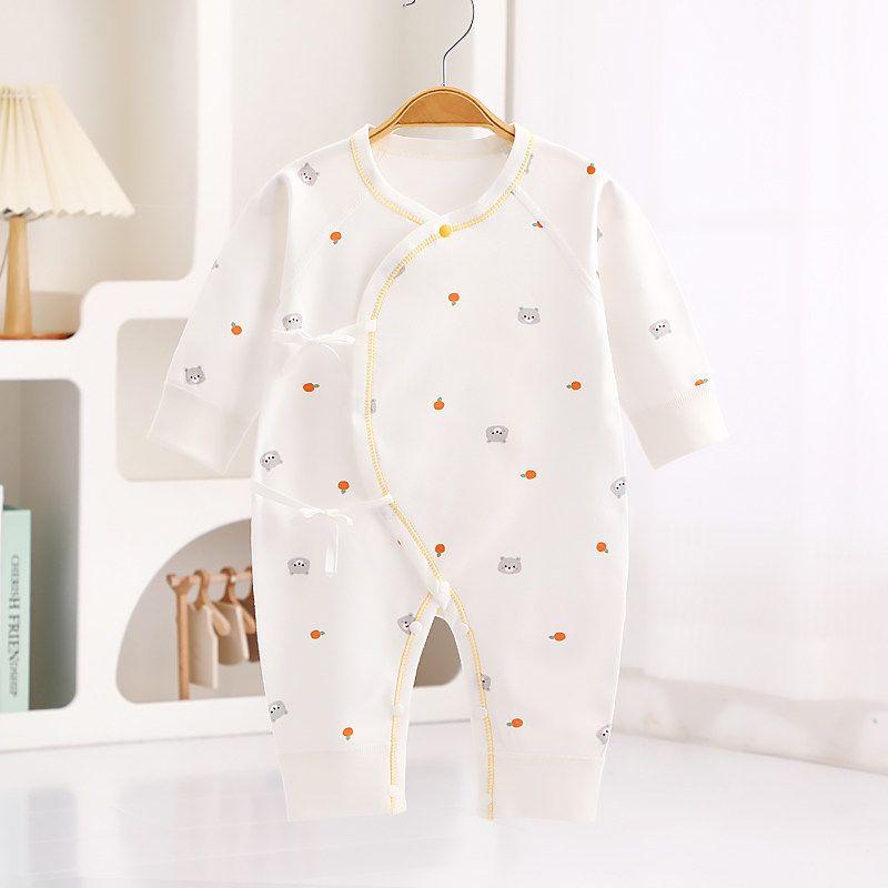 Newborn Baby Rompers Baby Jumpsuit Pure Cotton Boneless Romper Side Opening Shoelace Spring & Fall Gown Yellow Bear (Boneless Jumpsuit) 66