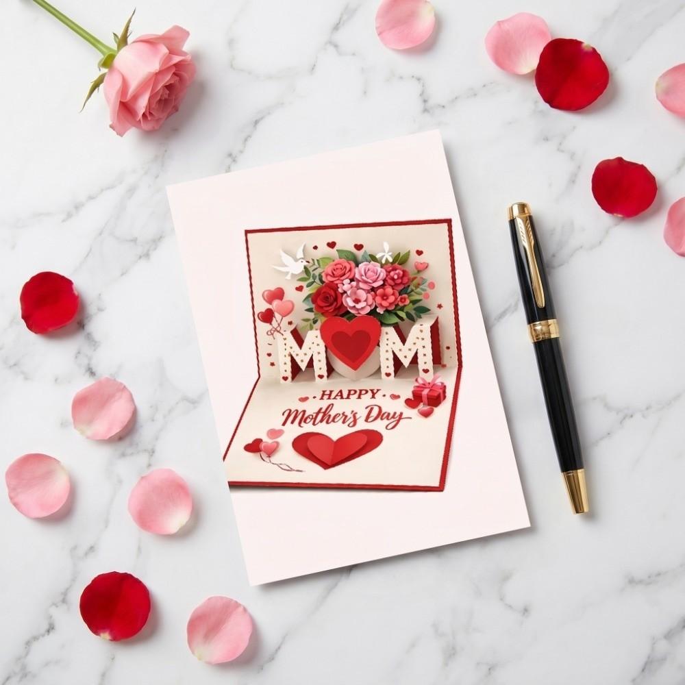 Gift Box Printed Mother's Day Greeting Card Imitation 3D Whimsical Card  Family Gatherings
