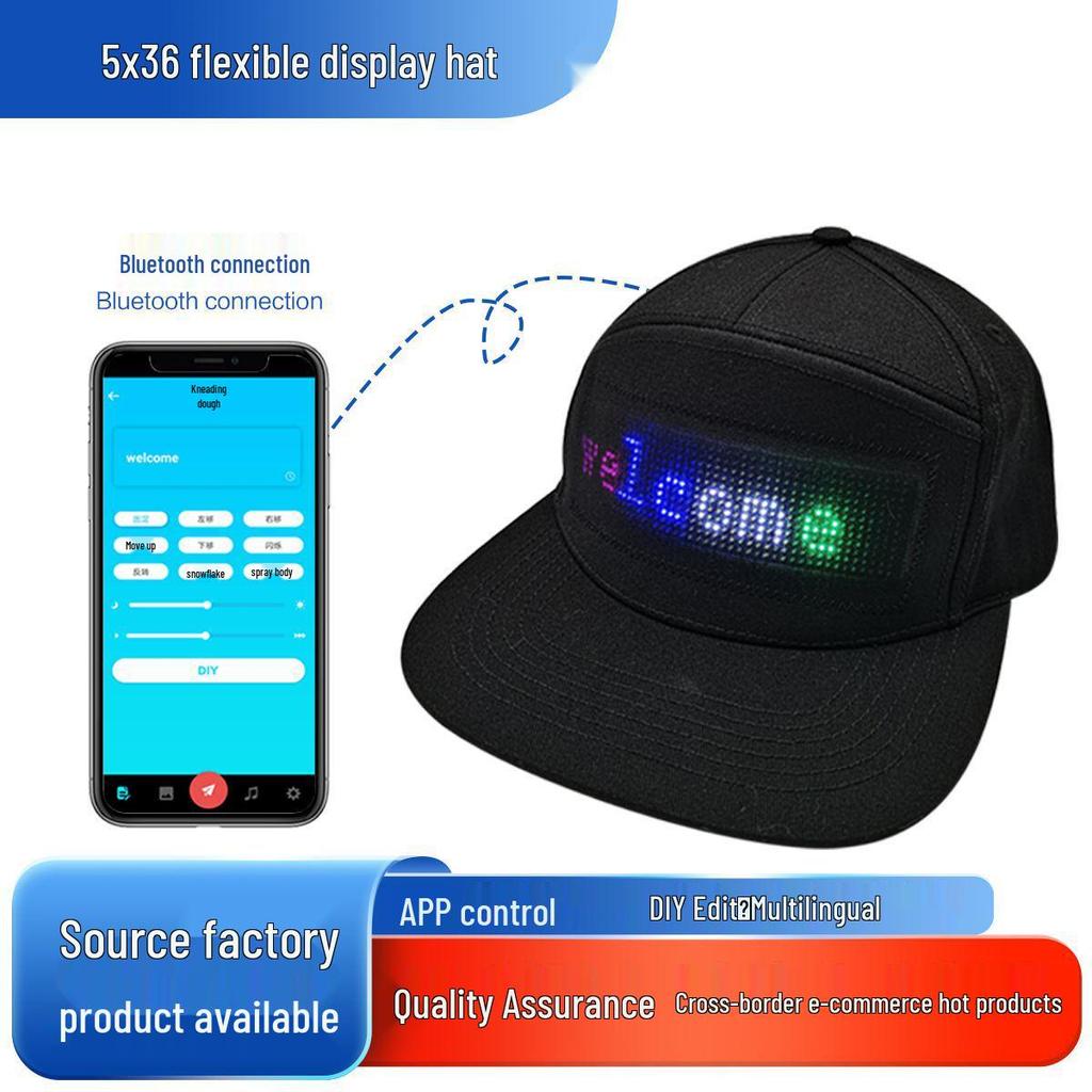 Bluetooth LED Light-Up Hat with English Display - Customizable Text Via Mobile App for Festivals and Performances